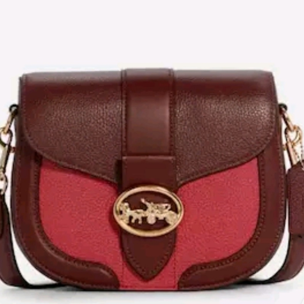 Pre-loved Coach Georgie Saddle Gold/Cherry Multi Colorblock